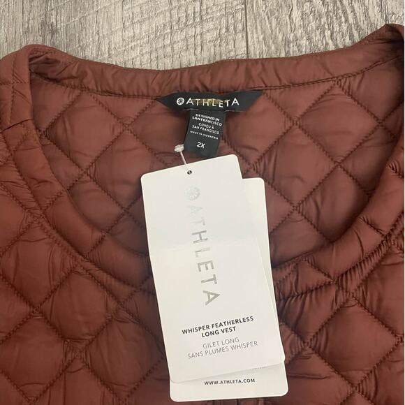 Athleta Featherless Long Vest Mahogany Brown Quilted Puffer - Picture 2 of 8